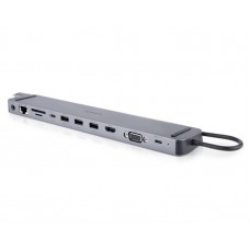 USB HUB REAL-EL 11в1 CQ-1000 3USB 2Type-C Type-C-HDMI-RJ45-VGA-SD-TF-3.5мм-USB 0.4m Space Grey