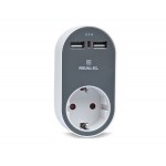 Сетевое зарядное устройство с розеткой REAL-EL CS-20 2USB 2.4A White/Grey