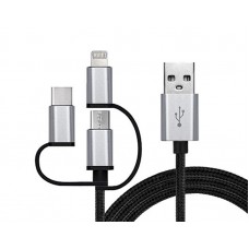 Кабель 3 в 1 USB-Lightning-MicroUSB-Type-C REAL-EL Premium 1m Black (EL123500035)