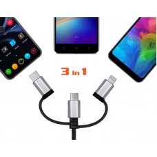 Кабель 3 в 1 USB-Lightning-MicroUSB-Type-C REAL-EL Premium 1m Black (EL123500035)