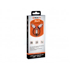 Кабель 3 в 1 USB-Lightning-MicroUSB-Type-C REAL-EL Premium 1m Black (EL123500035)