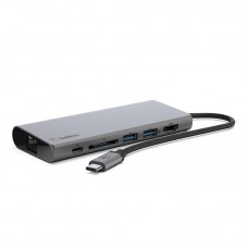 USB HUB Belkin 6 в 1 Type-C-HDMI-RJ45-USB 2USB 3.0 1Type-C 60W 4K 30Hz 5Gbps Grey (F4U092BTSGY)