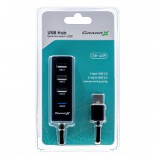 USB HUB Grand-X Travel USB-USB 4USB 2.0 Black (GH-409)