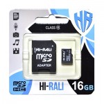 Карта памяти MicroSDHC  16GB UHS-I Class 10 Hi-Rali + Adapter SD (HI-16GBSD10U1-01)