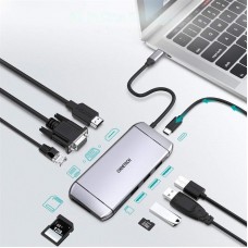 USB HUB Choetech HUB-M15 9в1 3USB 1Type-C Type-C-HDMI-RJ45-VGA-USB-PD Multiport Adapter Grey
