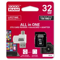 Карта памяти MicroSDHC 32GB UHS-I Class 10 GoodRam + Adapter SD + OTG Card reader (M1A4-0320R12)