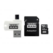Карта памяти MicroSDXC 64GB UHS-I Class 10 GoodRam + Adapter SD + OTG Card reader (M1A4-0640R12)