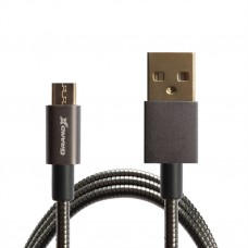 Кабель USB-MicroUSB Cu 21A Grand-X 1m доп. защита-метал.оплетка Black