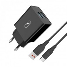 СЗУ SkyDolphin SC30T 2USB 2.1A Black (MZP-000171) + кабель USB Type-C