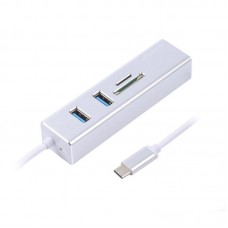 USB HUB Maxxter 2USB 3.0 Type-C-RJ45-USB-SD-TF металл Grey (NECH-2P-SD-01)