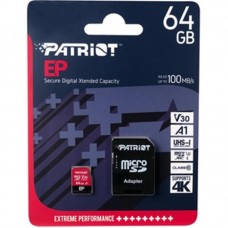Карта памяти MicroSDXC 64GB UHS-I/U3 Class 10 Patriot EP A1 R100/W80MB/s + Adapter SD (PEF64GEP31MCX)