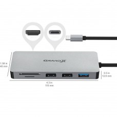 USB HUB 7 в 1 Grand-X PD Сharging Type-C-HDMI 3USB 3.1 OTG CR Grey (SG-512)