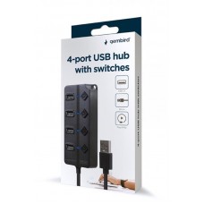 USB HUB Gembird 4USB 2.0 USB-USB с выключателями пластик Black (UHB-U2P4P-01)