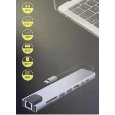 USB HUB XoKo 2Type-C 2USB Type-C-HDMI-RJ45-SD-TF-USB AC-550 Grey