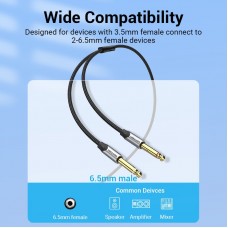 Кабель Audio 6.35мм-3.5мм Vention 2хF/F TPE Nylon gold-plated 0.5m Grey (BARHD)