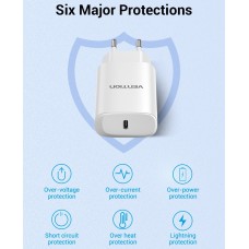 Сетевое зарядное устройство 1Type-C Vention PD 20W QC4.0 2.4A White (TC-055-EU-W)