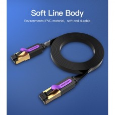 Патч-корд RJ45-RJ45 Vention LAN CAT7 SFTP 10Gbps 600MHz Copper PVC Flat 1.5m Black (ICABG)