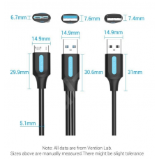 Кабель 2in1 USB-MicroUSB-B 3.0 Vention M/2xM PVC Round nickel-plated 3A 5Gbps 0.5m Black (CQPBD)
