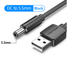 Кабель USB-DC5.5mm Vention PVC 5V 3A 1.5m Black (CEYBG)