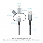 Кабель 3 в 1 USB-MicroUSB-Type-C-Lightning Vention TPE Nylon MFi C89 2А 480Mbps 0.5m Grey (CQJHD)