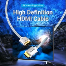 Кабель Vention HDMI-HDMI V2.1 (M/M) Cotton Braided 8K 60Hz 4K 120Hz 48Gbps 2m Silver (ALCIH)
