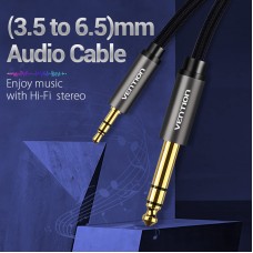 Кабель Audio 6.35мм-3.5мм Vention F/F Nylon Braided gold-plated 5m Black (BAIBJ)