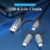 Кабель 3 в 1 USB-MicroUSB-Type-C-Lightning Vention TPE Nylon MFi C89 2А 480Mbps 1m Grey (CQJHF)