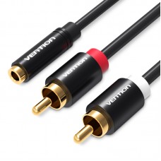 Кабель Audio 3.5мм-2RCA Vention M/F 24К gold-plated  26 AWG 1m Black (VAB-R01BF)