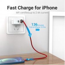Кабель USB-Lightning Vention TPE Nylon MFi C89 2.4A 480Mbps nickel-plated 1m Red (LABRF)