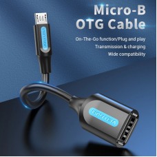 Адаптер USB-MicroUSB OTG 2.0 Vention PVC Round 2A 480Mbps nickel-plated 0.15m Black (CCUBB)