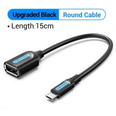 Адаптер USB-MicroUSB OTG 2.0 Vention PVC Round 2A 480Mbps nickel-plated 0.15m Black (CCUBB)