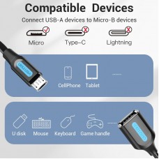 Адаптер USB-MicroUSB OTG 2.0 Vention PVC Round 2A 480Mbps nickel-plated 0.15m Black (CCUBB)