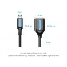 Адаптер USB-MicroUSB OTG 2.0 Vention PVC Round 2A 480Mbps nickel-plated 0.15m Black (CCUBB)