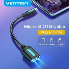 Адаптер USB-MicroUSB OTG 2.0 Vention PVC Round 2A 480Mbps nickel-plated 0.15m Black (CCUBB)