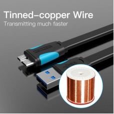 Кабель USB-MicroUSB-B 3.0 Vention PVC Flat nickel-plated 5Gbps 1m Black (VAS-A12-B100)