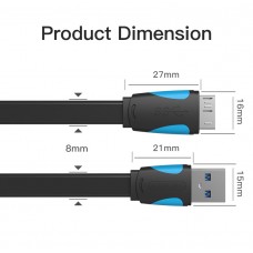 Кабель USB-MicroUSB-B 3.0 Vention PVC Flat nickel-plated 5Gbps 1m Black (VAS-A12-B100)