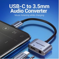 Адаптер Audio 2 ni 1 Type-C-3.5мм Vention M/2xF 1.5A nickel-plated 0.10m Black (BGSHA)