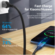 Кабель USB-Type-C Vention TPE Nylon 5A 480Mbps nickel-plated 0.25m Grey (COFHC)