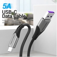Кабель USB-Type-C Vention TPE Nylon 5A 480Mbps nickel-plated 0.25m Grey (COFHC)