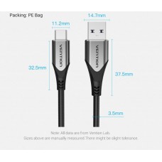 Кабель USB-Type-C Vention TPE Nylon 5A 480Mbps nickel-plated 0.25m Grey (COFHC)