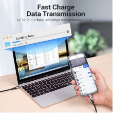 Кабель USB-Type-C Vention TPE Nylon 5A 480Mbps nickel-plated 0.25m Grey (COFHC)