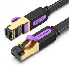 Патч-корд RJ45-RJ45 Vention LAN CAT7 SFTP 10Gbps 600MHz Copper PVC Flat 1m Black (ICABF)