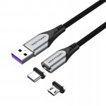 Кабель 2 в 1 USB-MicroUSB-Type-C Vention Nylon Magnetic 3А 480Mbps nickel-plated 1m Grey (CQNHF)