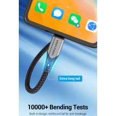 Кабель 2 в 1 USB-MicroUSB-Type-C Vention Nylon Magnetic 3А 480Mbps nickel-plated 1m Grey (CQNHF)