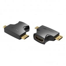 Адаптер 2 в 1 MicroHDMI-MiniHDMI-HDMI Vention (4K 30Hz MiniHDMI) (1080p 60Hz MicroHDMI) Black (AGFB0)