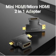 Адаптер 2 в 1 MicroHDMI-MiniHDMI-HDMI Vention (4K 30Hz MiniHDMI) (1080p 60Hz MicroHDMI) Black (AGFB0)