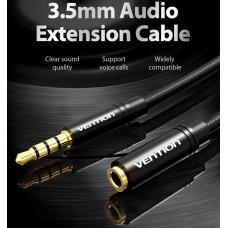 Удлинитель Audio Aux 3.5мм-3.5мм M/F Vention gold-plated 2m Black (VAB-B06-B200-M)