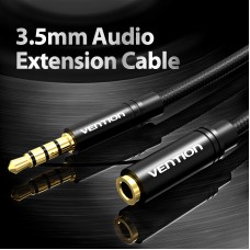 Удлинитель Audio Aux 3.5мм-3.5мм Vention mic Cotton F/M gold-plated 0.5m Black (BHBBD)