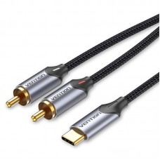 Кабель Audio Type-C-2RCA Vention M/2xM Cotton gold-plated 2m Black (BGUHH)