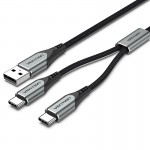 Кабель 2 в 1 USB-Type-C Vention Nylon 2.4А 480Mbps nickel-plated 0.5m Grey (CQOHD) Кабель 2 в 1 USB-Type-C Vention Nylon 2.4А 480Mbps nickel-plated 0.5m Grey (CQOHD)
